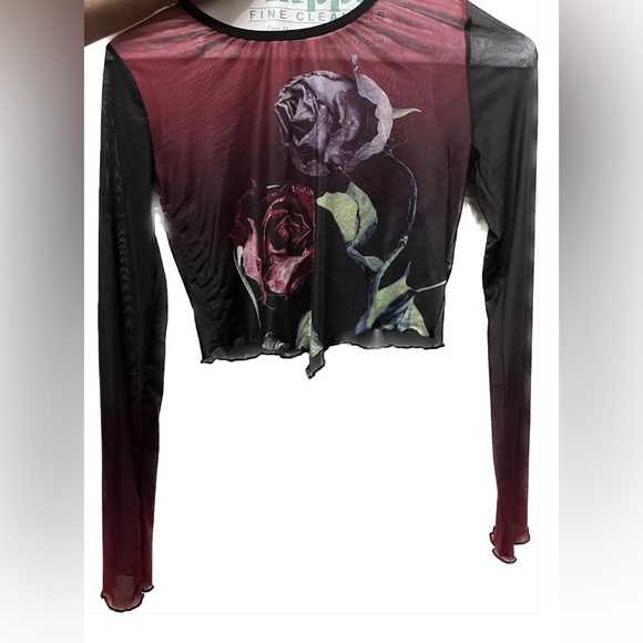 Like New Dollskill Mesh Kiss My Rose Cropped Top Black Magenta Lime Green V Cut - Picture 3 of 3